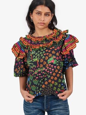 Farm Rio Fruit Garden Blouse Sleeved Top M